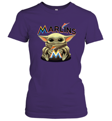Baby Yoda Hugs Loves The Miami Marlins Baseball Womens T-Shirt Womens T-Shirt - VeigarTee