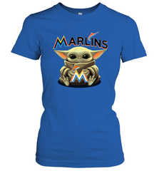 Baby Yoda Hugs Loves The Miami Marlins Baseball Womens T-Shirt Womens T-Shirt - VeigarTee