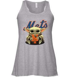Baby Yoda Hugs Loves The New York Mets Baseball Womens Racerback Tank Top