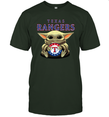 Baby Yoda Hugs Loves The Texas Rangers Baseball Mens T-Shirt Mens T-Shirt - VeigarTee