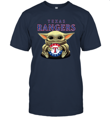 Baby Yoda Hugs Loves The Texas Rangers Baseball Mens T-Shirt Mens T-Shirt - VeigarTee