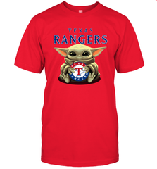 Baby Yoda Hugs Loves The Texas Rangers Baseball Mens T-Shirt Mens T-Shirt - VeigarTee