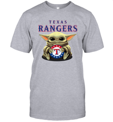 Baby Yoda Hugs Loves The Texas Rangers Baseball Mens T-Shirt Mens T-Shirt - VeigarTee