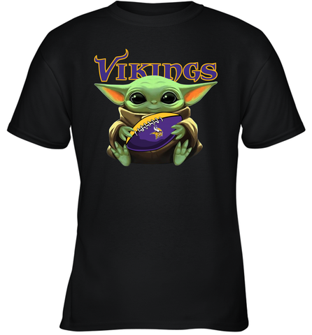 Baby Yoda Loves The Minnesota Vikings Star Wars Baby Yoda Hugs Vikings NFL Youth T-Shirt Youth T-Shirt / Black / XS Youth T-Shirt - VeigarTee