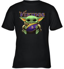 Baby Yoda Loves The Minnesota Vikings Star Wars Baby Yoda Hugs Vikings NFL Youth T-Shirt Youth T-Shirt - VeigarTee