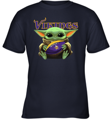 Baby Yoda Loves The Minnesota Vikings Star Wars Baby Yoda Hugs Vikings NFL Youth T-Shirt Youth T-Shirt - VeigarTee
