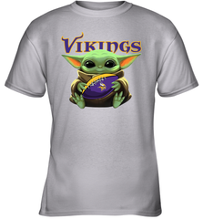 Baby Yoda Loves The Minnesota Vikings Star Wars Baby Yoda Hugs Vikings NFL Youth T-Shirt Youth T-Shirt - VeigarTee