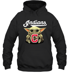Baby Yoda Hugs Loves The Cleveland Indians Baseball Adult Hoodie Sweatshirt Adult Hoodie Sweatshirt - VeigarTee