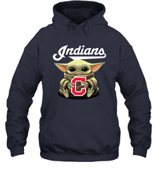 Baby Yoda Hugs Loves The Cleveland Indians Baseball Adult Hoodie Sweatshirt Adult Hoodie Sweatshirt - VeigarTee