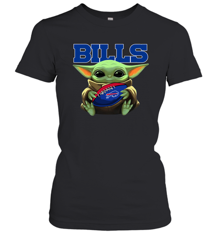 Baby Yoda Loves The Buffalo Bills Star Wars Baby Yoda Hugs Bills NFL Womens T-Shirt Womens T-Shirt / Black / XS Womens T-Shirt - VeigarTee