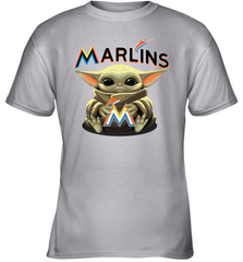 Baby Yoda Hugs Loves The Miami Marlins Baseball Youth T-Shirt Youth T-Shirt - VeigarTee