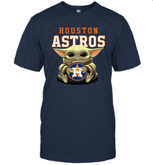 Baby Yoda Hugs Loves The Houston Astros Baseball Mens T-Shirt Mens T-Shirt - VeigarTee