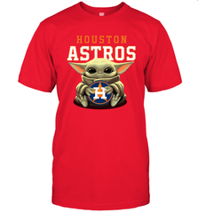Baby Yoda Hugs Loves The Houston Astros Baseball Mens T-Shirt Mens T-Shirt - VeigarTee