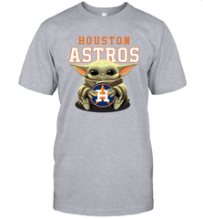Baby Yoda Hugs Loves The Houston Astros Baseball Mens T-Shirt Mens T-Shirt - VeigarTee