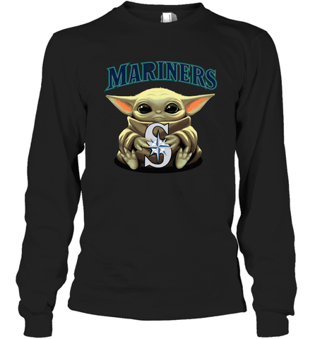 Baby Yoda Hugs Loves The Seattle Mariners Baseball Adult Long Sleeve T-Shirt Adult Long Sleeve T-Shirt / Black / S Adult Long Sleeve T-Shirt - VeigarTee