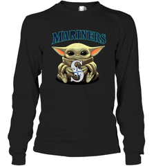 Baby Yoda Hugs Loves The Seattle Mariners Baseball Adult Long Sleeve T-Shirt Adult Long Sleeve T-Shirt - VeigarTee