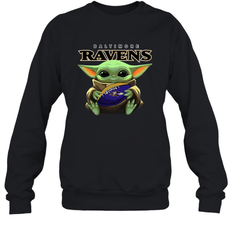 Baby Yoda Loves The Baltimore Ravens Star Wars Baby Yoda Hugs Ravens NFL Adult Sweatshirt