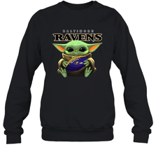 Baby Yoda Loves The Baltimore Ravens Star Wars Baby Yoda Hugs Ravens NFL Adult Sweatshirt Adult Sweatshirt - VeigarTee