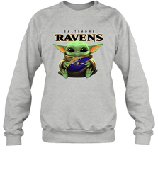Baby Yoda Loves The Baltimore Ravens Star Wars Baby Yoda Hugs Ravens NFL Adult Sweatshirt Adult Sweatshirt - VeigarTee
