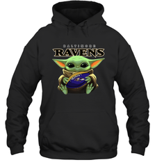 Baby Yoda Loves The Baltimore Ravens Star Wars Baby Yoda Hugs Ravens NFL Adult Hoodie Sweatshirt Adult Hoodie Sweatshirt - VeigarTee