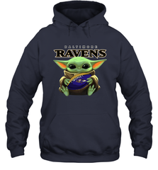 Baby Yoda Loves The Baltimore Ravens Star Wars Baby Yoda Hugs Ravens NFL Adult Hoodie Sweatshirt Adult Hoodie Sweatshirt - VeigarTee