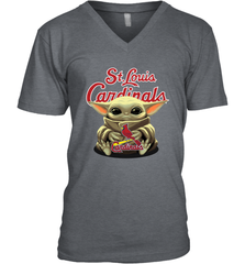 Baby Yoda Hugs Loves The St Louis Cardinals Baseball Mens V-Neck T-Shirt Mens V-Neck T-Shirt - VeigarTee