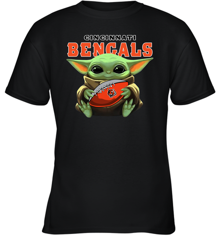 Baby Yoda Loves The Cincinnati Bengals Star Wars Baby Yoda Hugs Bengals NFL Youth T-Shirt Youth T-Shirt / Black / XS Youth T-Shirt - VeigarTee