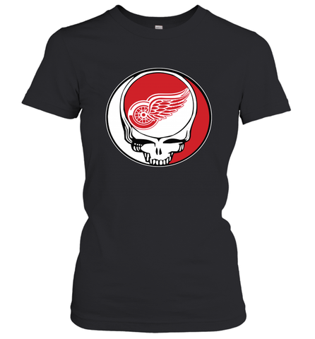 Detroit Red Wings Grateful Dead Steal Your Face Hockey NHL Womens T-Shirt Womens T-Shirt / Black / XS Womens T-Shirt - VeigarTee