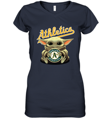 Baby Yoda Hugs Loves The Oakland Athletics Baseball Womens V-Neck T-Shirt Womens V-Neck T-Shirt - VeigarTee