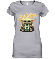 Baby Yoda Hugs Loves The Oakland Athletics Baseball Womens V-Neck T-Shirt Womens V-Neck T-Shirt - VeigarTee