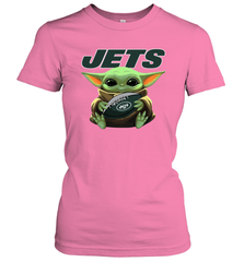 Baby Yoda Loves The New York Jets Star Wars Baby Yoda Hugs Jets NFL Womens T-Shirt Womens T-Shirt - VeigarTee