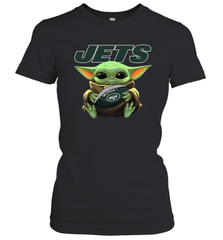 Baby Yoda Loves The New York Jets Star Wars Baby Yoda Hugs Jets NFL Womens T-Shirt Womens T-Shirt - VeigarTee