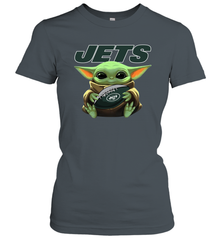 Baby Yoda Loves The New York Jets Star Wars Baby Yoda Hugs Jets NFL Womens T-Shirt Womens T-Shirt - VeigarTee