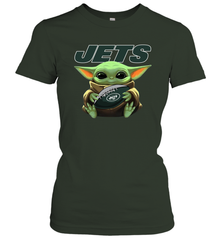 Baby Yoda Loves The New York Jets Star Wars Baby Yoda Hugs Jets NFL Womens T-Shirt Womens T-Shirt - VeigarTee