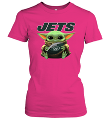 Baby Yoda Loves The New York Jets Star Wars Baby Yoda Hugs Jets NFL Womens T-Shirt Womens T-Shirt - VeigarTee