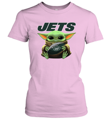 Baby Yoda Loves The New York Jets Star Wars Baby Yoda Hugs Jets NFL Womens T-Shirt Womens T-Shirt - VeigarTee
