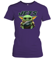 Baby Yoda Loves The New York Jets Star Wars Baby Yoda Hugs Jets NFL Womens T-Shirt Womens T-Shirt - VeigarTee