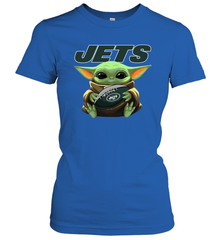 Baby Yoda Loves The New York Jets Star Wars Baby Yoda Hugs Jets NFL Womens T-Shirt Womens T-Shirt - VeigarTee