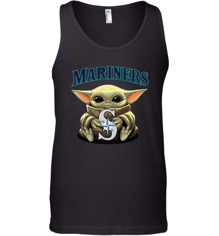Baby Yoda Hugs Loves The Seattle Mariners Baseball Mens Tank Top Mens Tank Top / Black / XS Mens Tank Top - VeigarTee
