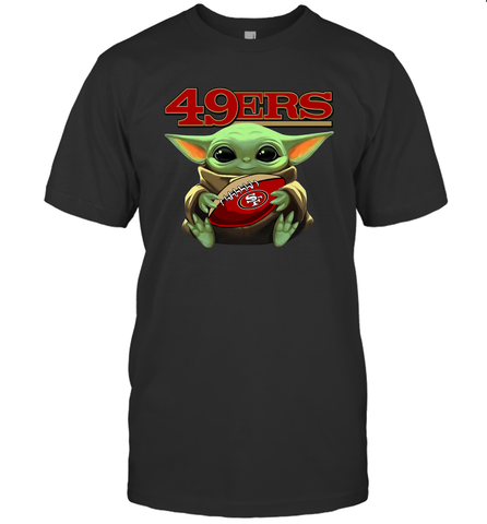Baby Yoda Loves The San Francisco 49ers Star Wars Baby Yoda Hugs 49ers NFL Mens T-Shirt Mens T-Shirt / Black / S Mens T-Shirt - VeigarTee
