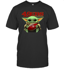 Baby Yoda Loves The San Francisco 49ers Star Wars Baby Yoda Hugs 49ers NFL Mens T-Shirt Mens T-Shirt - VeigarTee