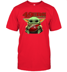 Baby Yoda Loves The San Francisco 49ers Star Wars Baby Yoda Hugs 49ers NFL Mens T-Shirt Mens T-Shirt - VeigarTee