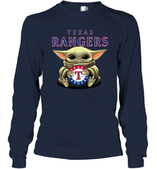 Baby Yoda Hugs Loves The Texas Rangers Baseball Adult Long Sleeve T-Shirt Adult Long Sleeve T-Shirt - VeigarTee