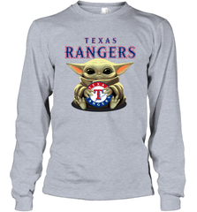 Baby Yoda Hugs Loves The Texas Rangers Baseball Adult Long Sleeve T-Shirt Adult Long Sleeve T-Shirt - VeigarTee