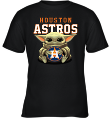 Baby Yoda Hugs Loves The Houston Astros Baseball Youth T-Shirt Youth T-Shirt - VeigarTee