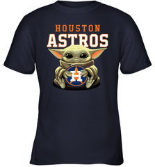 Baby Yoda Hugs Loves The Houston Astros Baseball Youth T-Shirt Youth T-Shirt - VeigarTee
