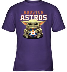 Baby Yoda Hugs Loves The Houston Astros Baseball Youth T-Shirt Youth T-Shirt - VeigarTee
