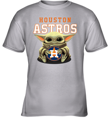 Baby Yoda Hugs Loves The Houston Astros Baseball Youth T-Shirt Youth T-Shirt - VeigarTee