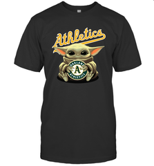 Baby Yoda Hugs Loves The Oakland Athletics Baseball Mens T-Shirt Mens T-Shirt - VeigarTee