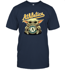 Baby Yoda Hugs Loves The Oakland Athletics Baseball Mens T-Shirt Mens T-Shirt - VeigarTee